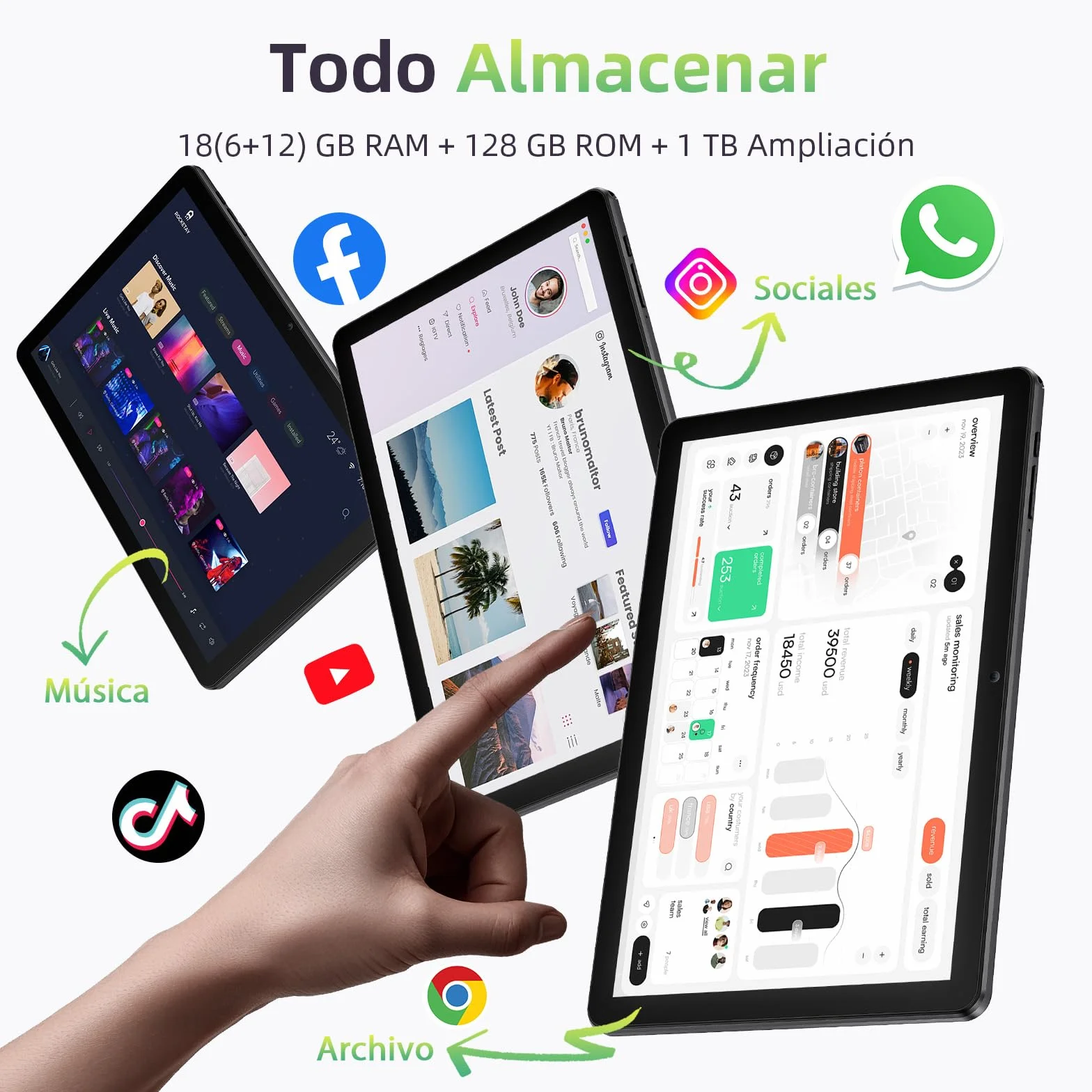 Tablet 10 Pulgadas Android 15 Unisoc T30 Quad-Core 18GB RAM 128GB ROM 1TB TF Pantalla HD IPS 1280x800 Cámara Dual 5MP+8MP 6000mAh WiFi 6 BT 5.0 Widevine L1 K70