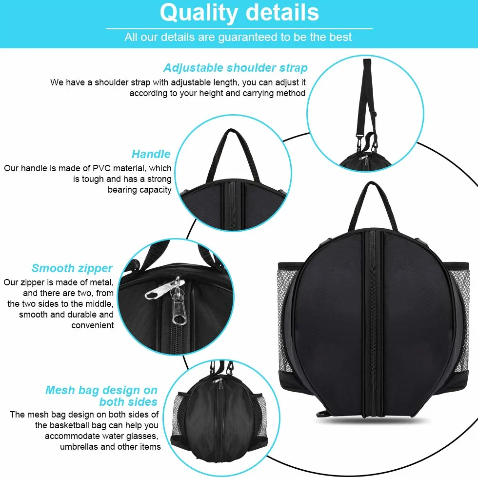 Bolsa de Baloncesto Impermeable, Bolsa de Hombro con Bolsillo de Bola, Negra