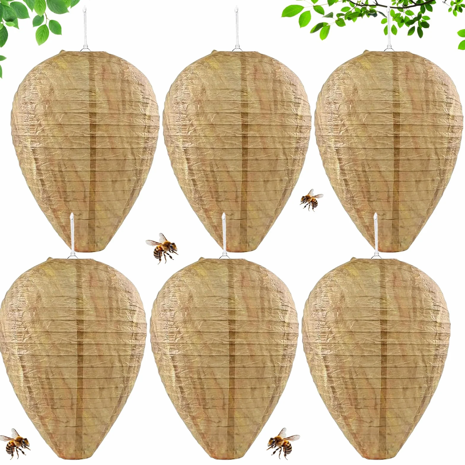 6 Piezas Nido de Avispas Falso, Nido de Avispas Señuelo, Colgar Nido de Avispas Falsas, Nido de Avispas Artificial Señuelo, Nido de Avispas de Papel, para Hogares y Jardines al Aire Libre