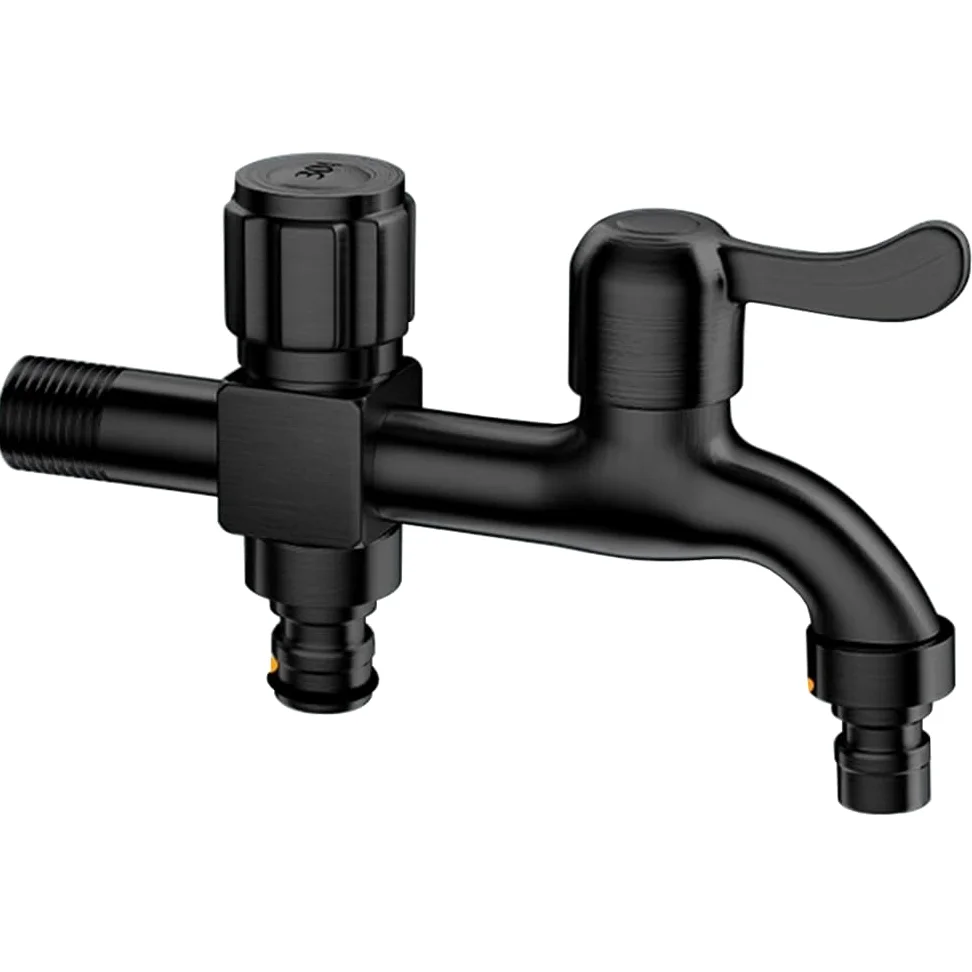 Agujero de lavadora, grifo de pared. Grifo de agua universal for jardín, grifo de agua con rosca de 1/2", grifo for lavadora de acero inoxidable for exteriores y hogar, grifo doble exterior de 150 mm,
