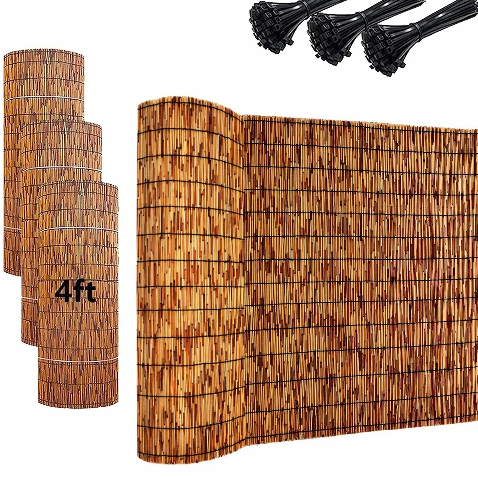 Rollo de Cañizo Ocultación de Caña Natural Ecológico 1.2x5.0m, Valla Jardín Exterior, Cerramiento Bambú Terraza, Protector Visual Resistente(Marrón,1.20mx5.0mx3pack)