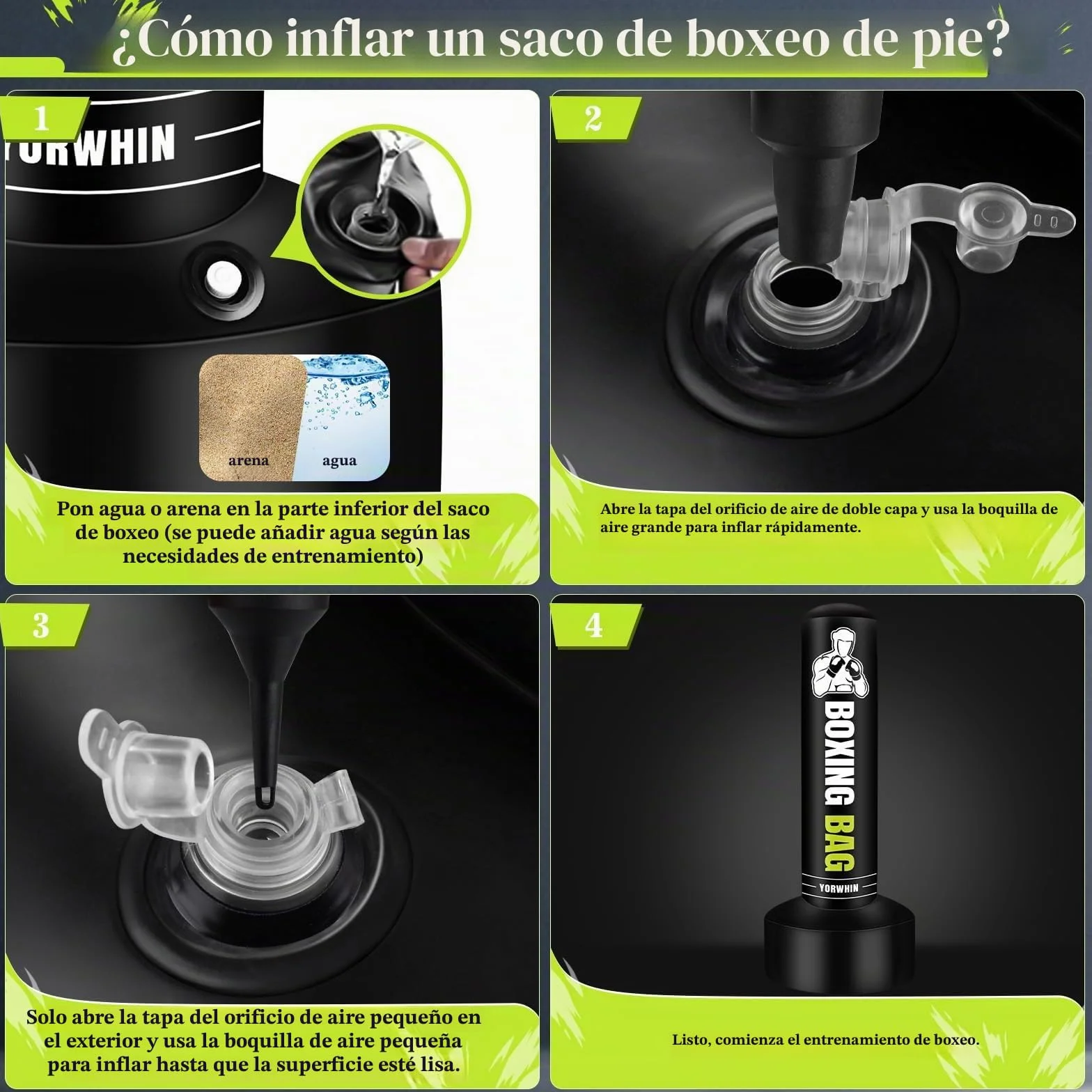 YORWHIN Pesado Saco de Boxeo Adultos con Guantes de Boxeo, Freestanding Saco Boxeo Inflable Kickboxing Boxeo Bolsa para Entrenamiento MMA Muay Thai