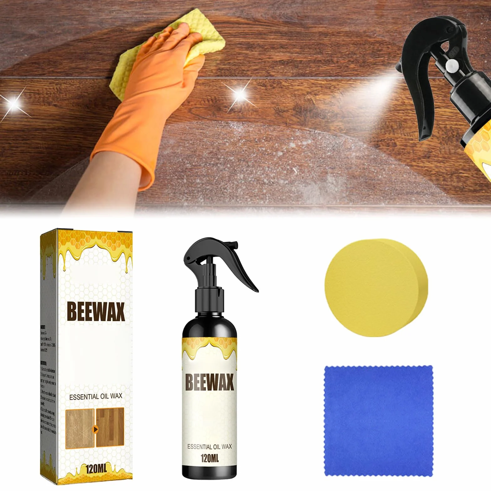 Spray de Cera de Abejas,Cera de Abejas en Spray para Muebles,120ml Beeswax Wood Polishing spraying,para el Cuidado de Muebles y Protecci贸n de Madera