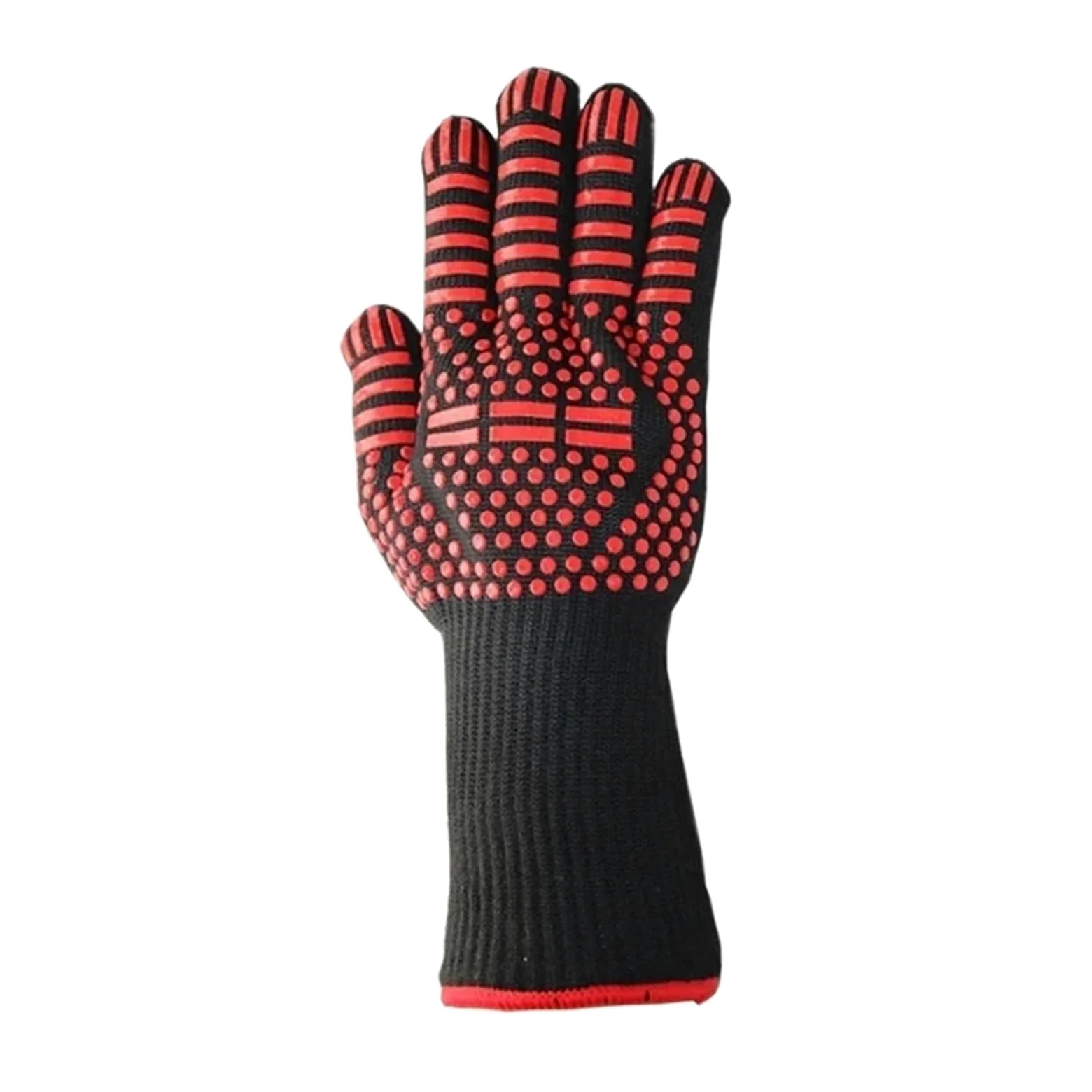 Genérico Guantes BBQ, Guantes Antideslizantes de Cinco Dedos 1472°F, 1 par | Silicona, fibra de aramida, poliéster-algodón, microfibra; 13.7in; con 50 guantes desechables(Black 1 PCS)