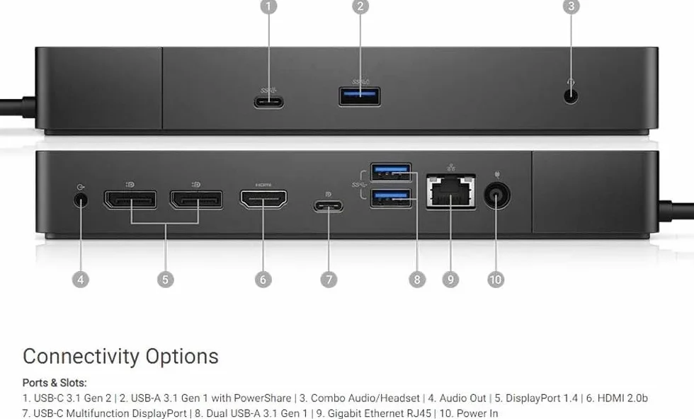 Dell WD19 180 W Estación de acoplamiento USB-C HDMI DisplayPort Negro Reacondicionado