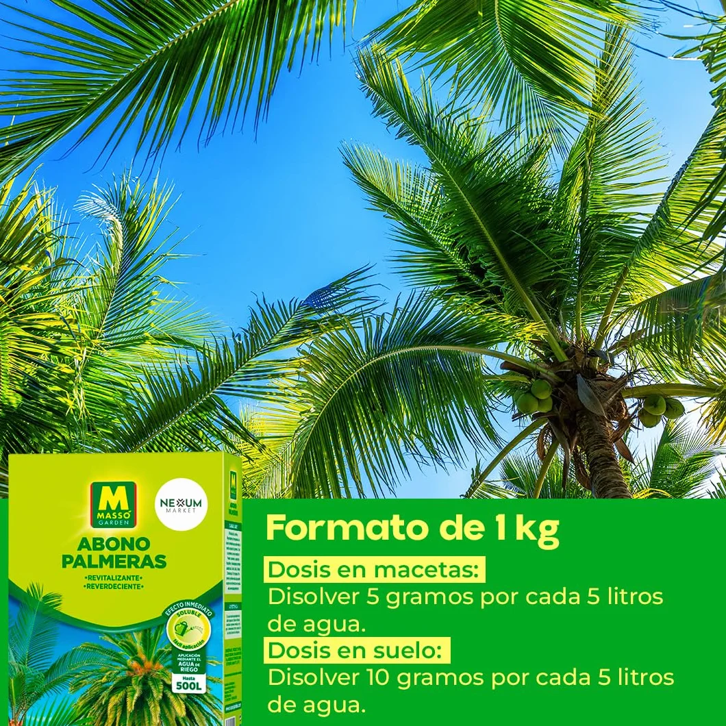 Abono para Palmeras Profesional 1Kg | Fertilizante para Plantas de Efecto Inmediato Revitalizante y Reverdeciente | Ideal para Exterior e Interior, Soluble en Agua de Riego (Hasta 500L) | Nexum Market