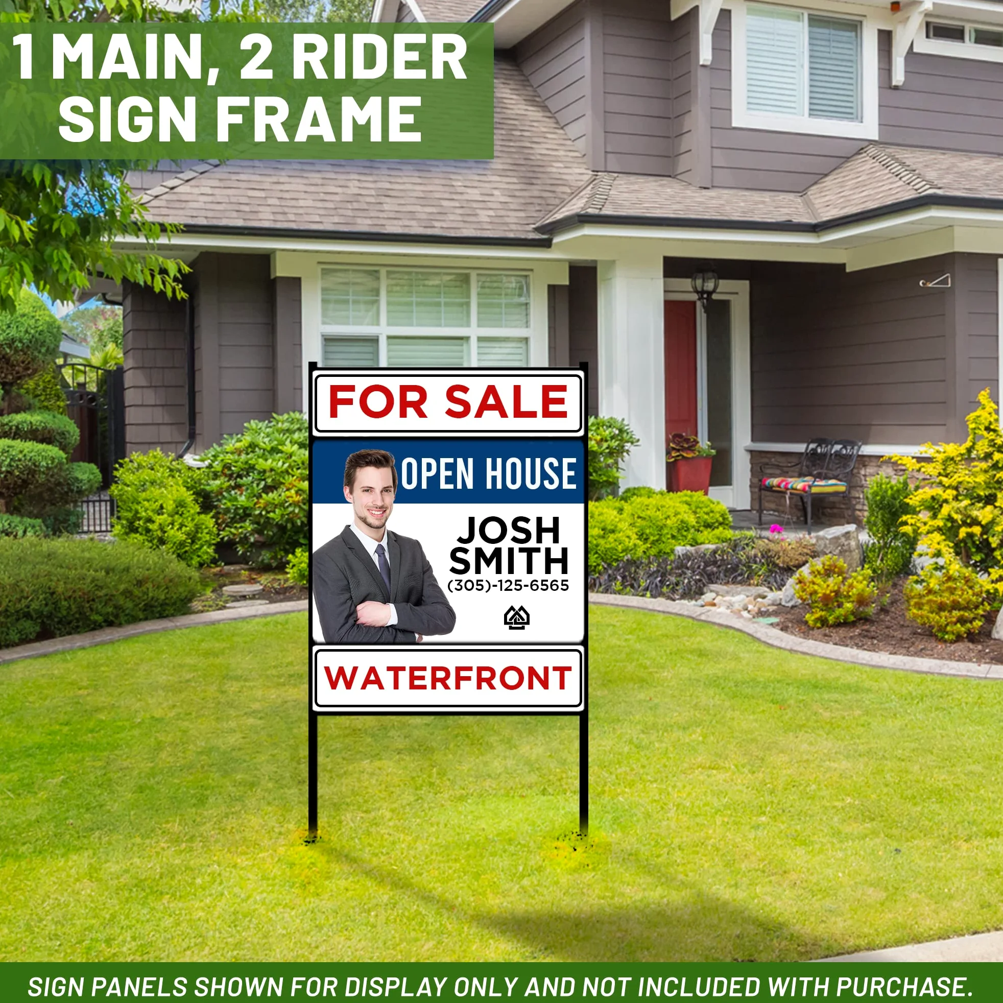 Generic Real Estate Yard Sign Marco en H de metal, 18 x 24 pulgadas con (2) jinetes, negro (paquete de 3), (C290)