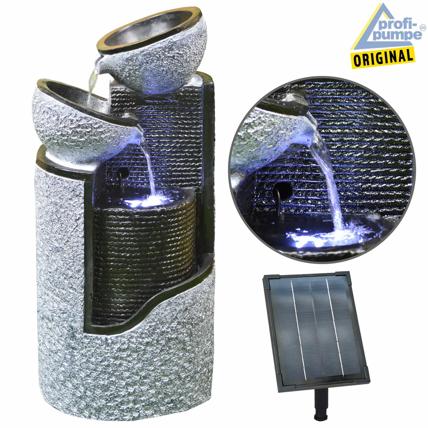 Fuente Solar Decorativa para Jardín con Bomba, Cascada y Luz - Baño para Pájaros y Estanque
