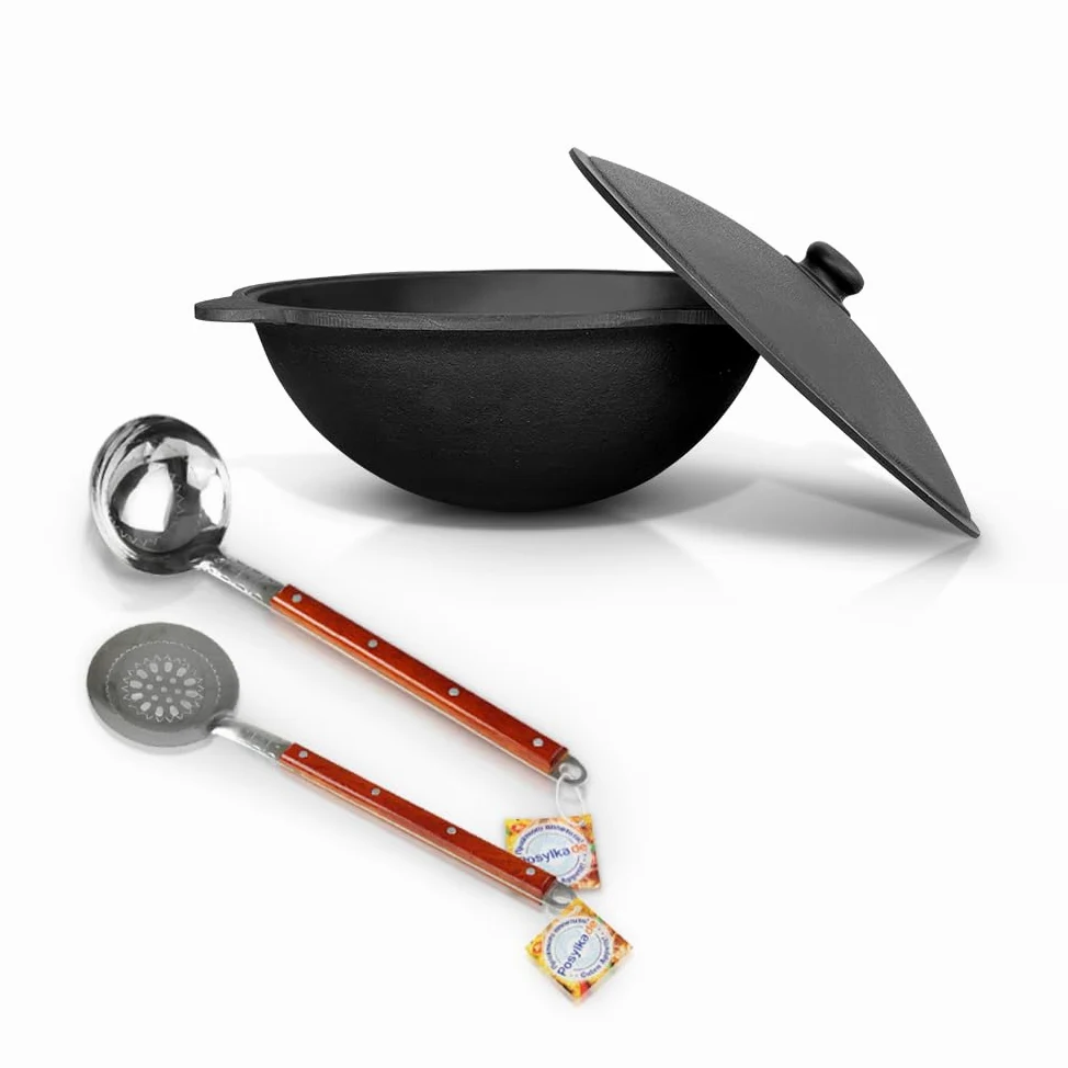 Kazan - Cuchara de hierro fundido con tapa de aluminio de 6 l para Plov, 40 cm, cucharón para Plov, 40 cm, olla uzbekistán, WOK Plov, estufa de fuego Kazan Plov