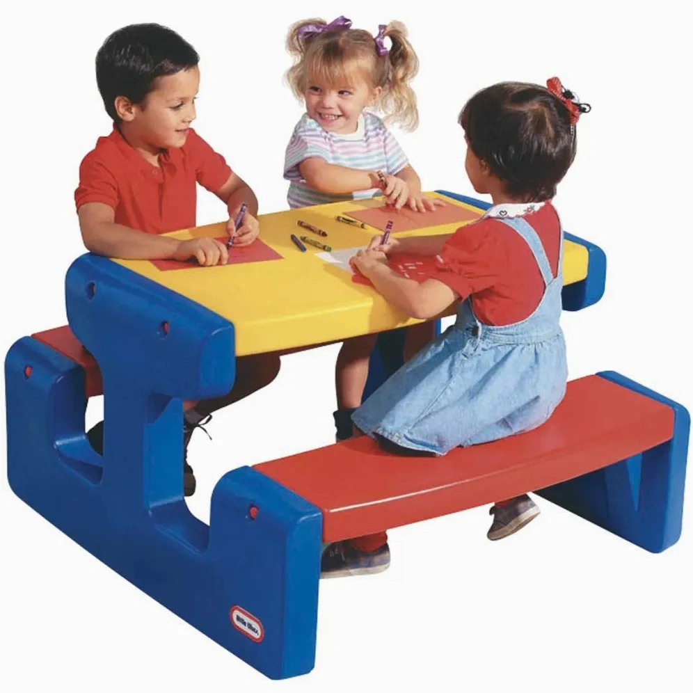 Little Tikes Mesa Grande de Picnic - Capacidad para 6 - Para Tareas, Proyectos y Juegos - Colores Primarios