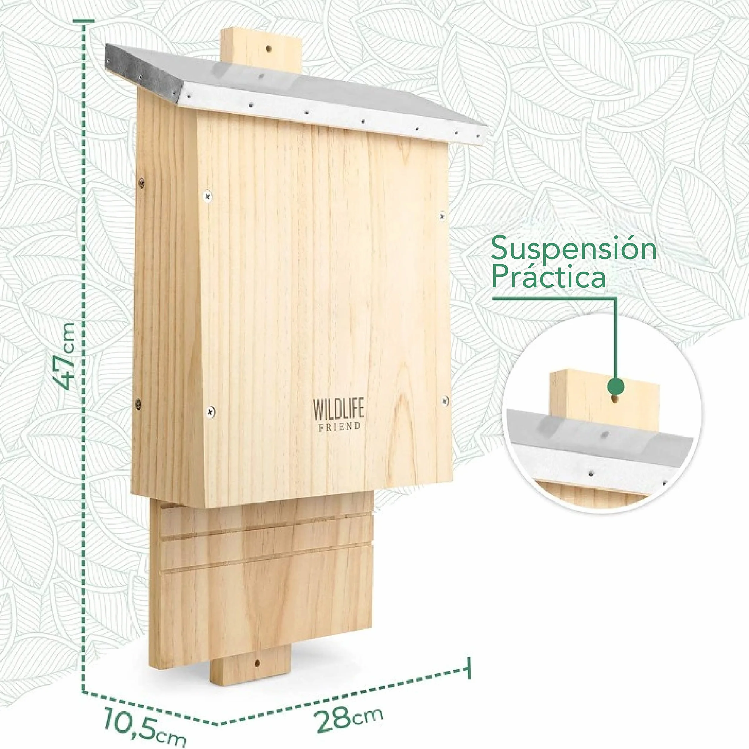 WILDLIFE FRIEND Caja Grande para murciélagos, Madera Maciza atornillada y 100% Resistente a la Intemperie, Sin Tratar, Casa para murciélagos y Caja de anidación para murciélagos
