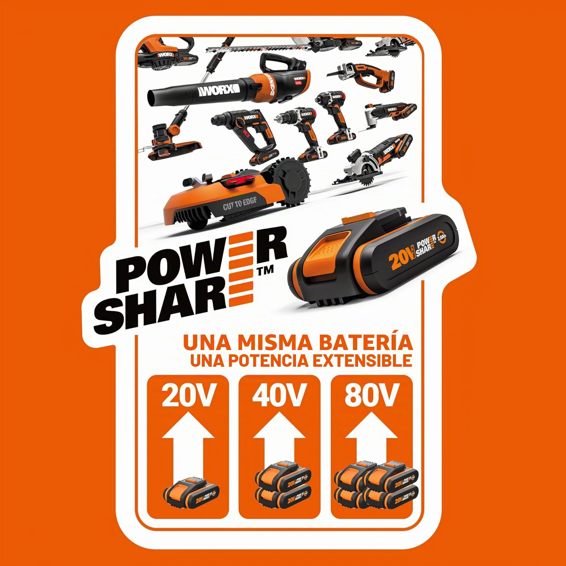 WORX WG855E.9 Escarificador y Aireador de Césped Nitro 40V Brushless Sin Batería, Ancho 36cm, Motor Brushless, 4 Alturas, Bolsa 40L