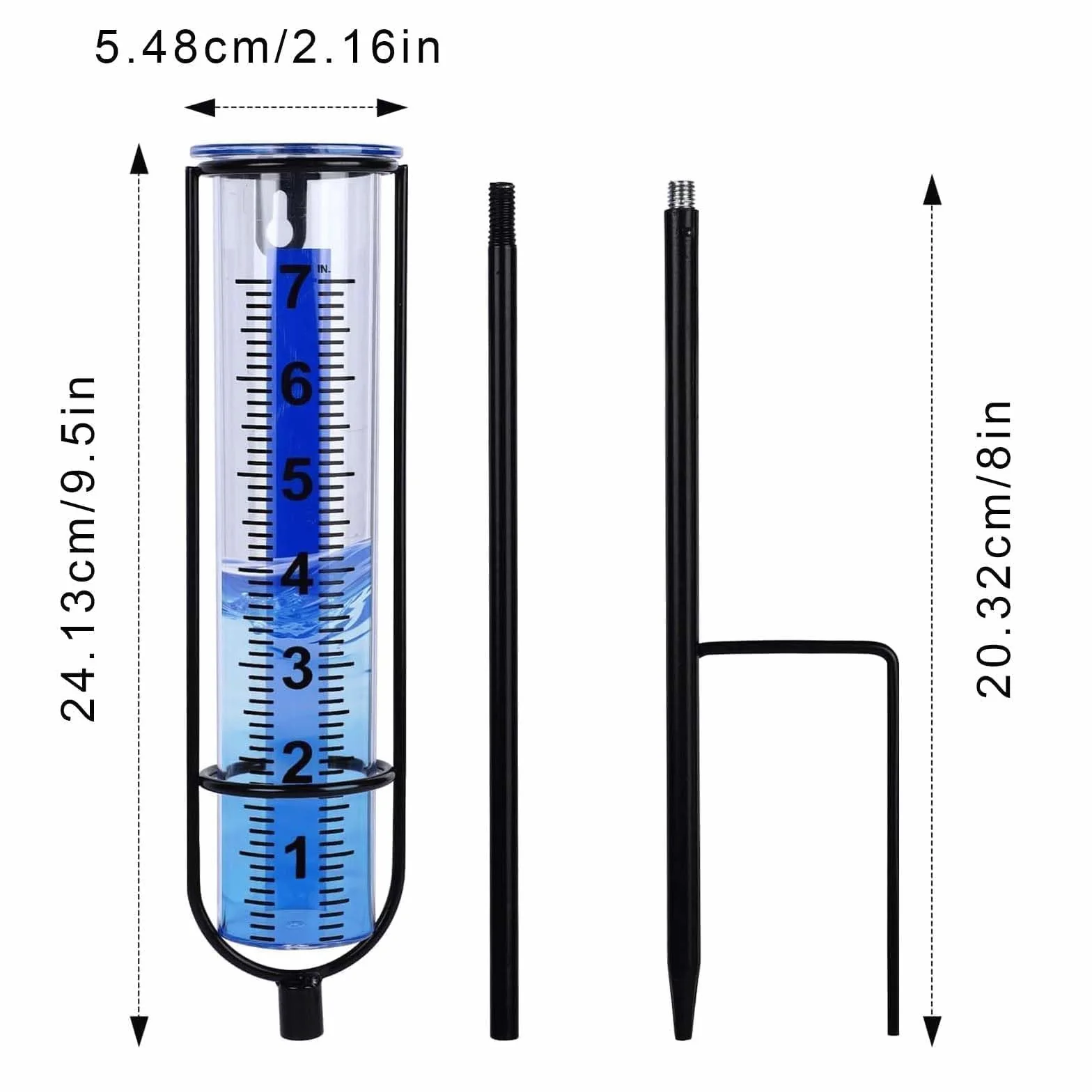 Pluviómetro para jardín,17cm,Pluviómetro extraíble,Pluviómetro con estaca,Medidor de Lluvia para exteriores,adecuado para césped, a prueba de viento y lluvia,a prueba de frío y a prueba de deformación