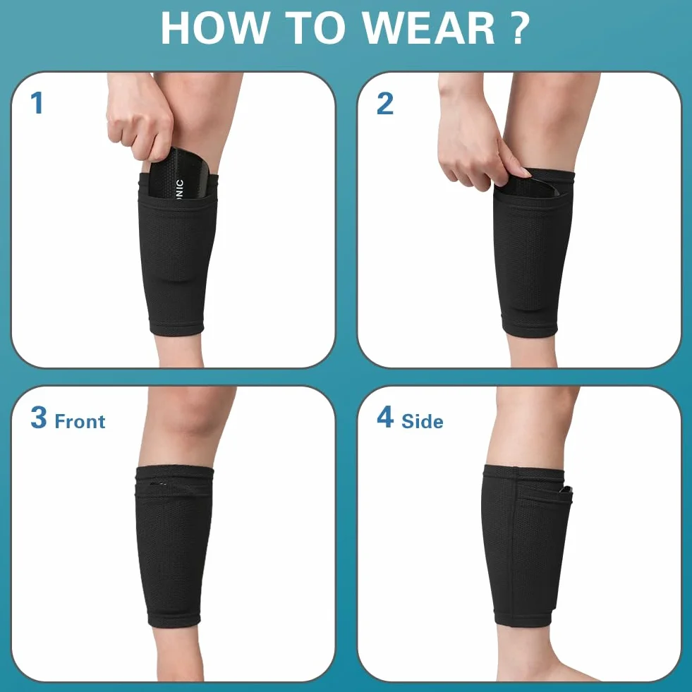 flintronic Espinilleras de Fútbol para Niños, Calcetines con Mangas Altas Elásticas, Doble Capa