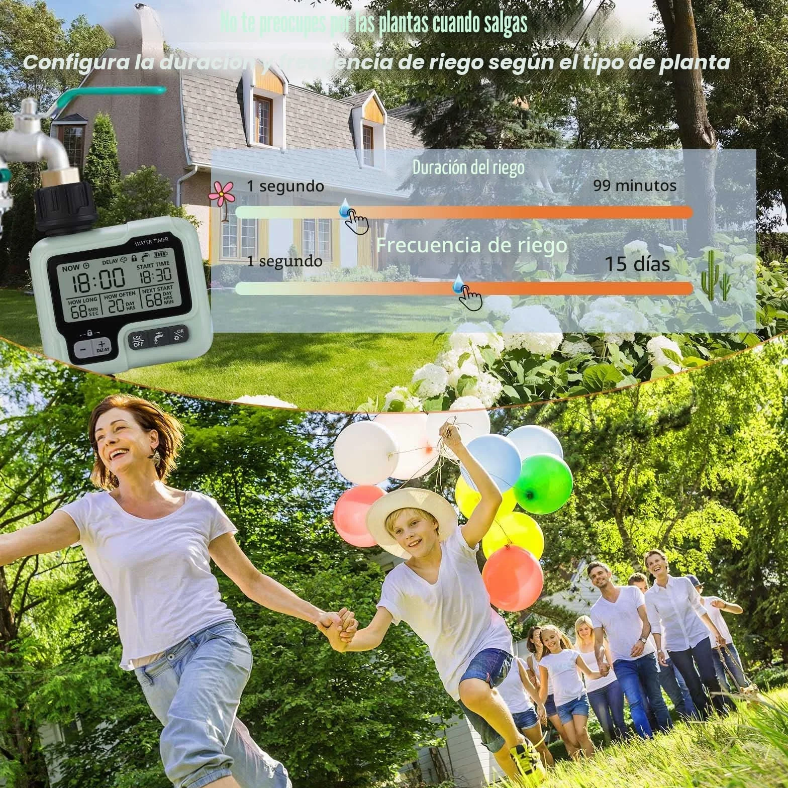 johgee Programador de riego Sistema de riego Programador riego de Control para césped de jardín, riego automático, retraso de Lluvia, Control Manual y Bloqueo para niños