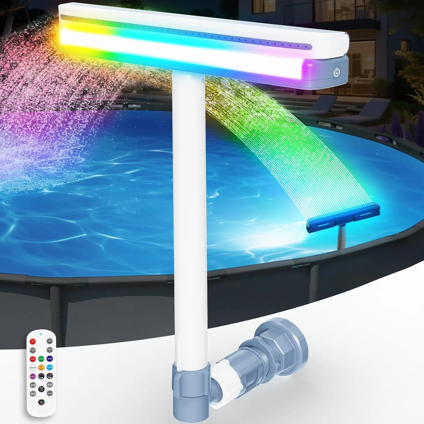 KingSom Fuente de Piscina con Luces de Colores, Fuente Piscina Cascada Recargable con Botones y Control Remoto, 10000 mAh Fuente de Luces para Piscina Elevadas y Enterradas, Fuente de Agua-Violeta