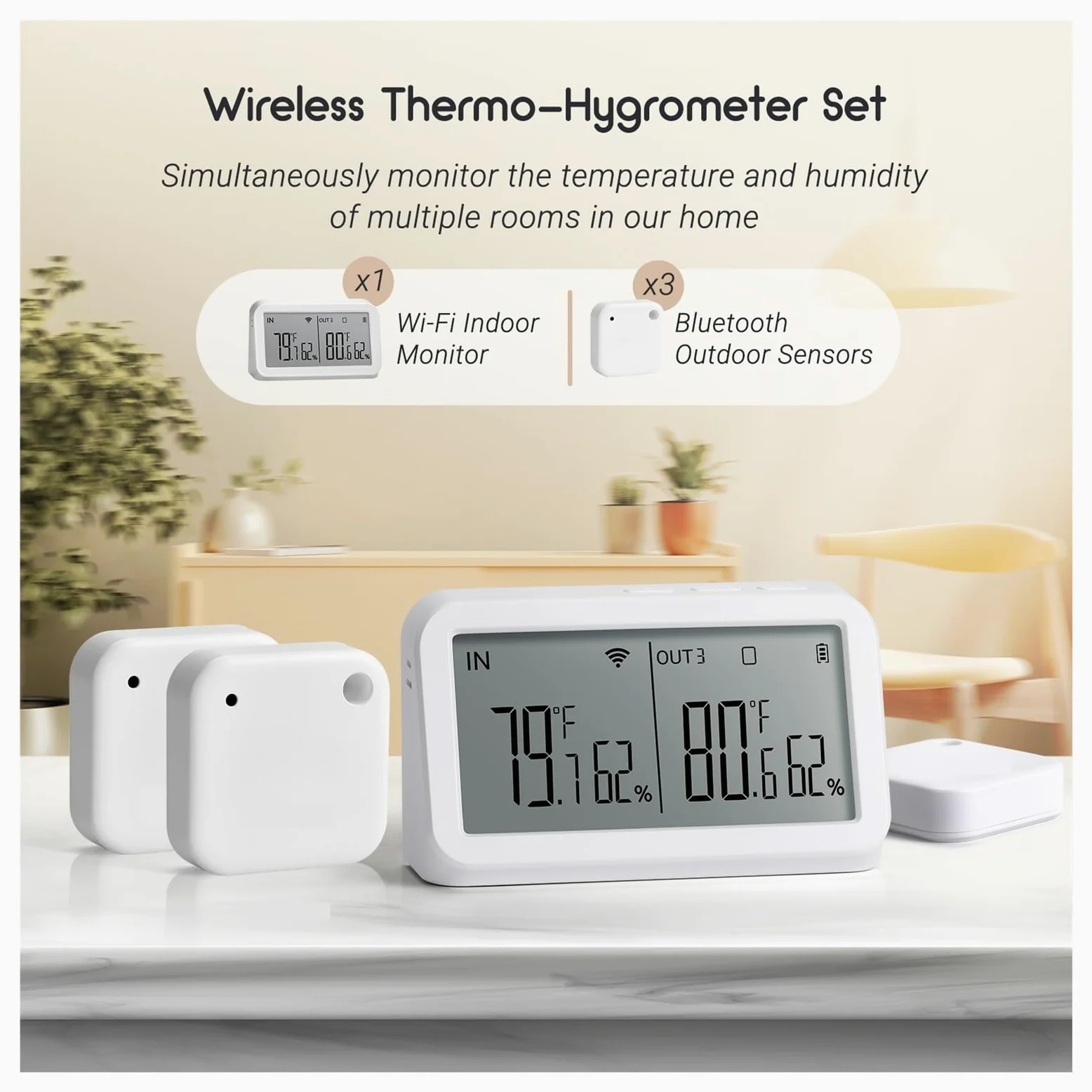 Genérico Termohigrómetro inalámbrico Inteligente, termómetro e higrómetro, Sensor de Temperatura y Humedad, Puerta de Enlace WiFi M2, estación meteorológica doméstica IBS-TH2