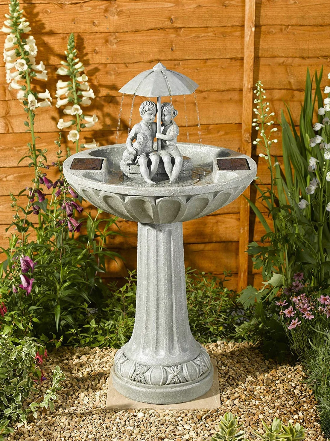 Garden Mile® Fuente de agua novedosa con forma de paraguas para niño y niña – Fuente de agua con energía solar independiente de piedra para pájaros, fuente de agua – adorno de jardín al aire libre