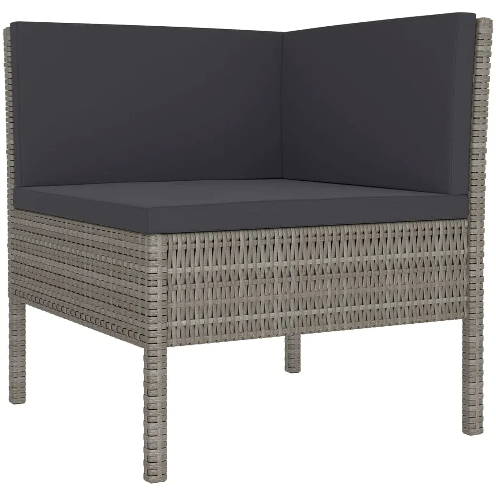 Juego de salón de jardín de polirratán gris, con cojines, muebles de exterior para terraza, balcón, patio, resistente a la intemperie, fácil de limpiar