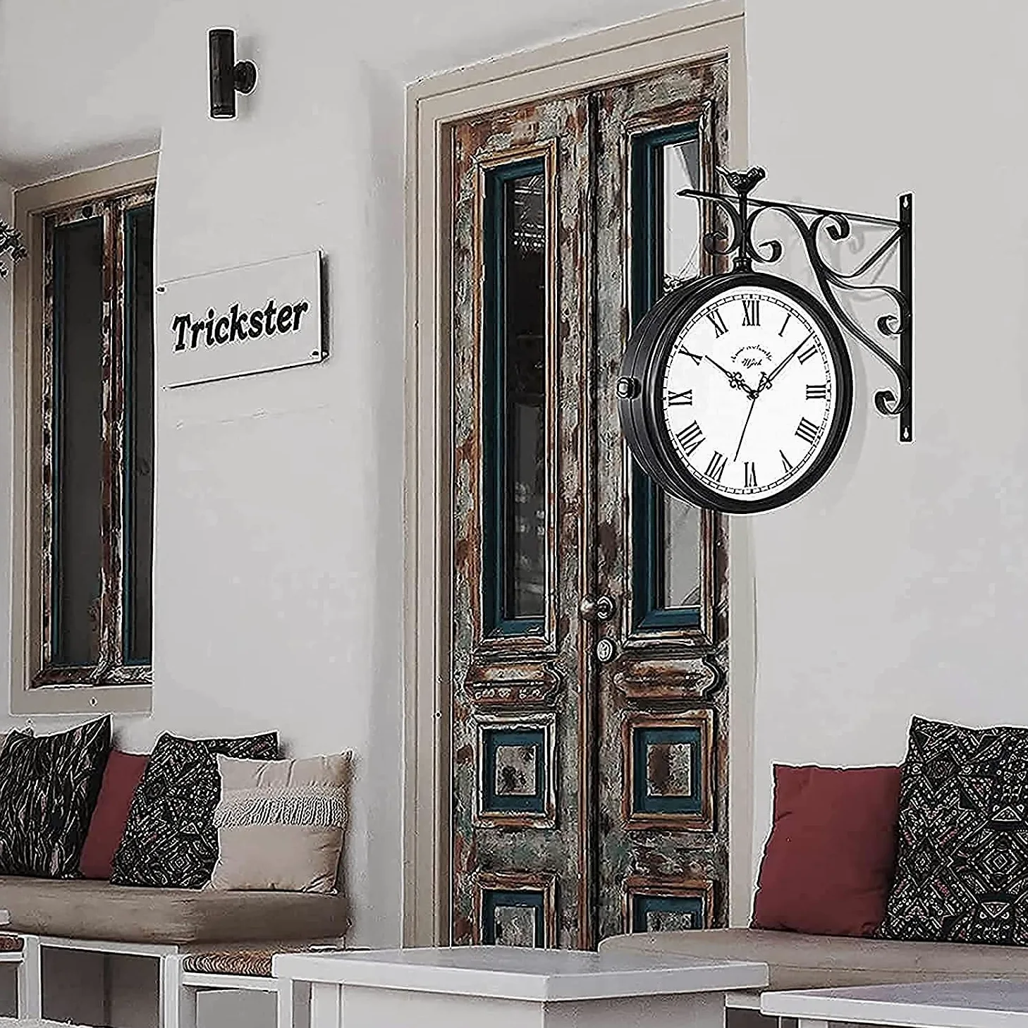 Reloj impermeable exterior doble cara colgante antiguo termómetro para patio garaje