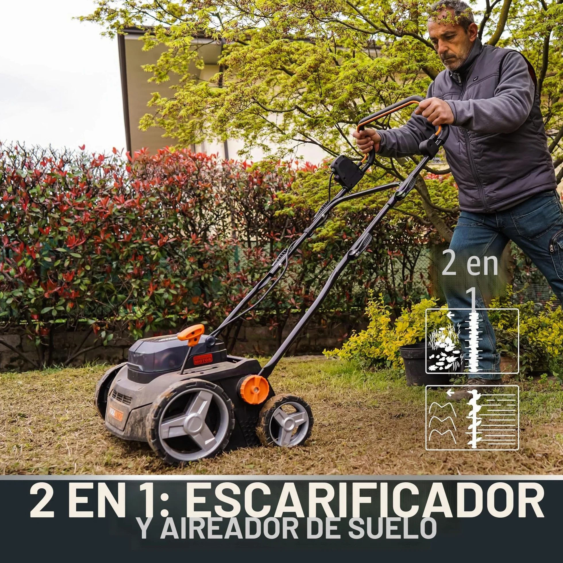 WORX WG855E.9 Escarificador y Aireador de Césped Nitro 40V Brushless Sin Batería, Ancho 36cm, Motor Brushless, 4 Alturas, Bolsa 40L