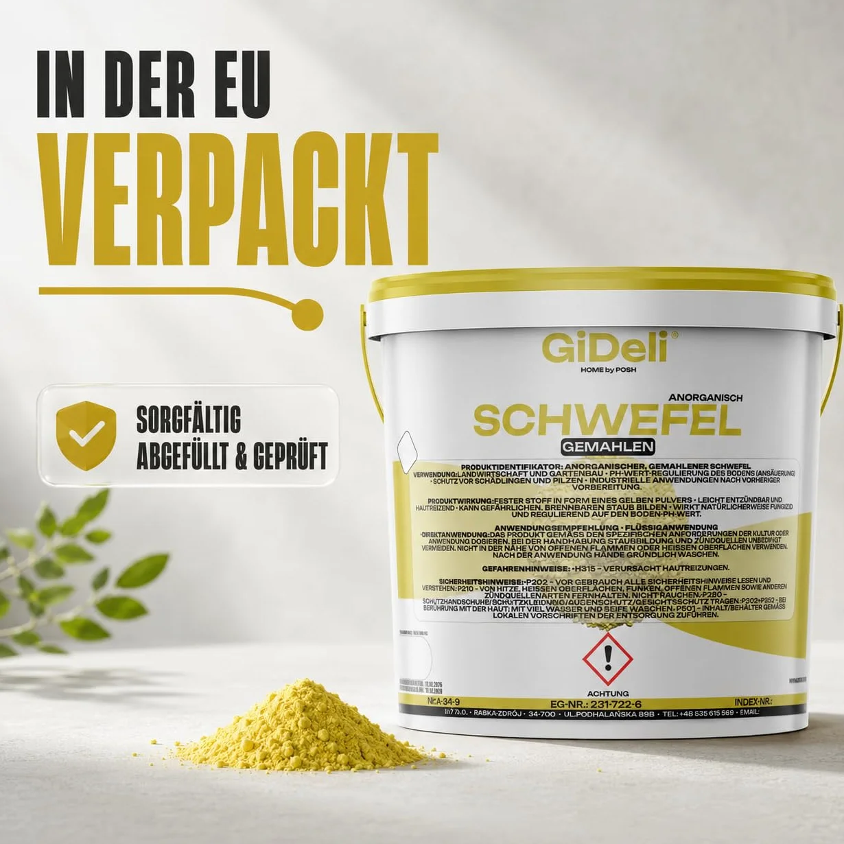 GiDeli Azufre en polvo 5 kg inorgánico 99,9% fino para la industria cosmética cuidado del suelo plantas azufre en cubo