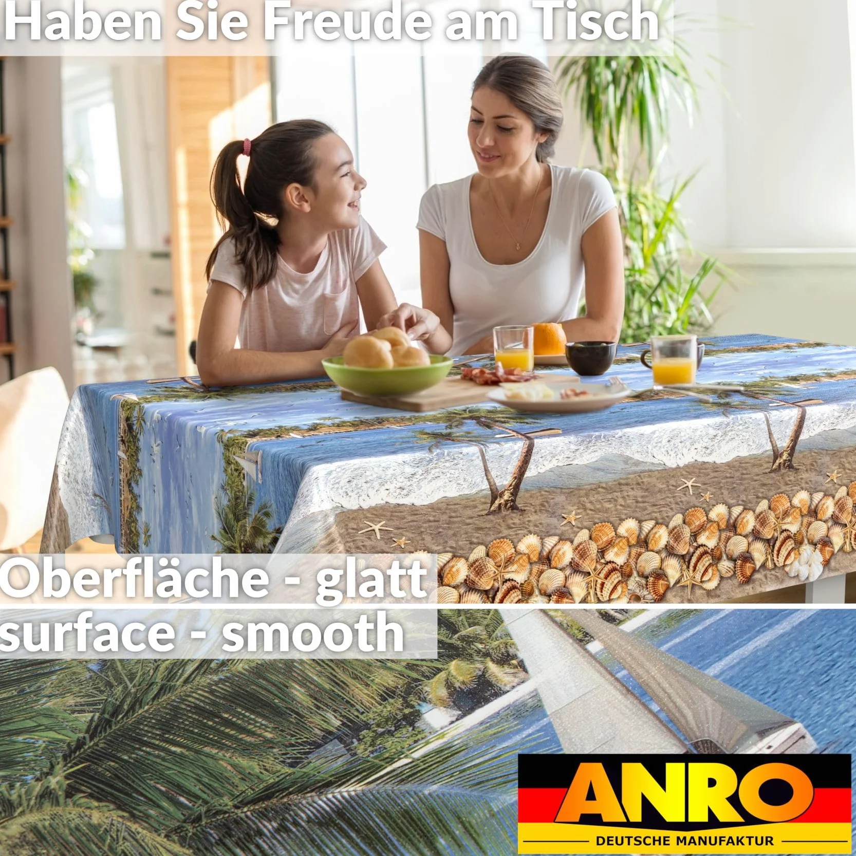 ANRO Mantel de Hule Lavable, para jardín, Exterior e Interior, 240 x 140 cm, Borde Cortado