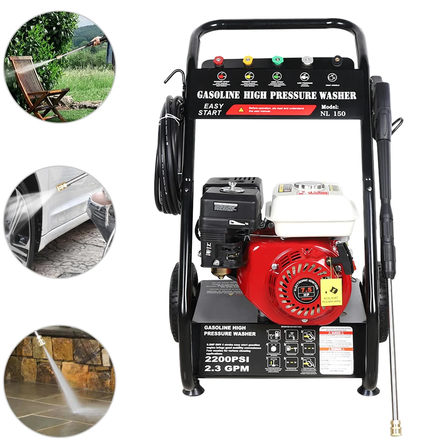 Limpiador a presión de gasolina, 7,5 CV, motor de gasolina de 4 tiempos, radiador de vapor, monocilindro, refrigerado por aire, máquina de limpieza industrial, gasolina, limpiador de alta presión con
