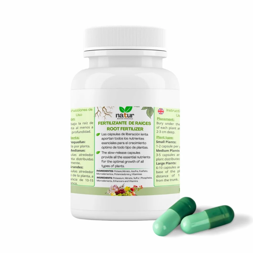 Natur Cápsulas de Abono para Raíces, Potenciador del Crecimiento, Abono Completo con todos los Nutrientes para Plantas de Interior, Exterior y Jardín, 100 Pastillas.