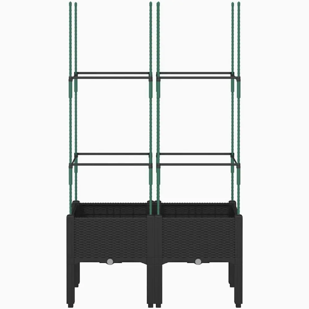 Macetero con enrejado, negro, 80 x 40 x 142,5 cm, polipropileno, para jardín, con almacenamiento de agua, para plantas trepadoras, terrazas, balcones, hierbas, cultivo, exterior, decoración