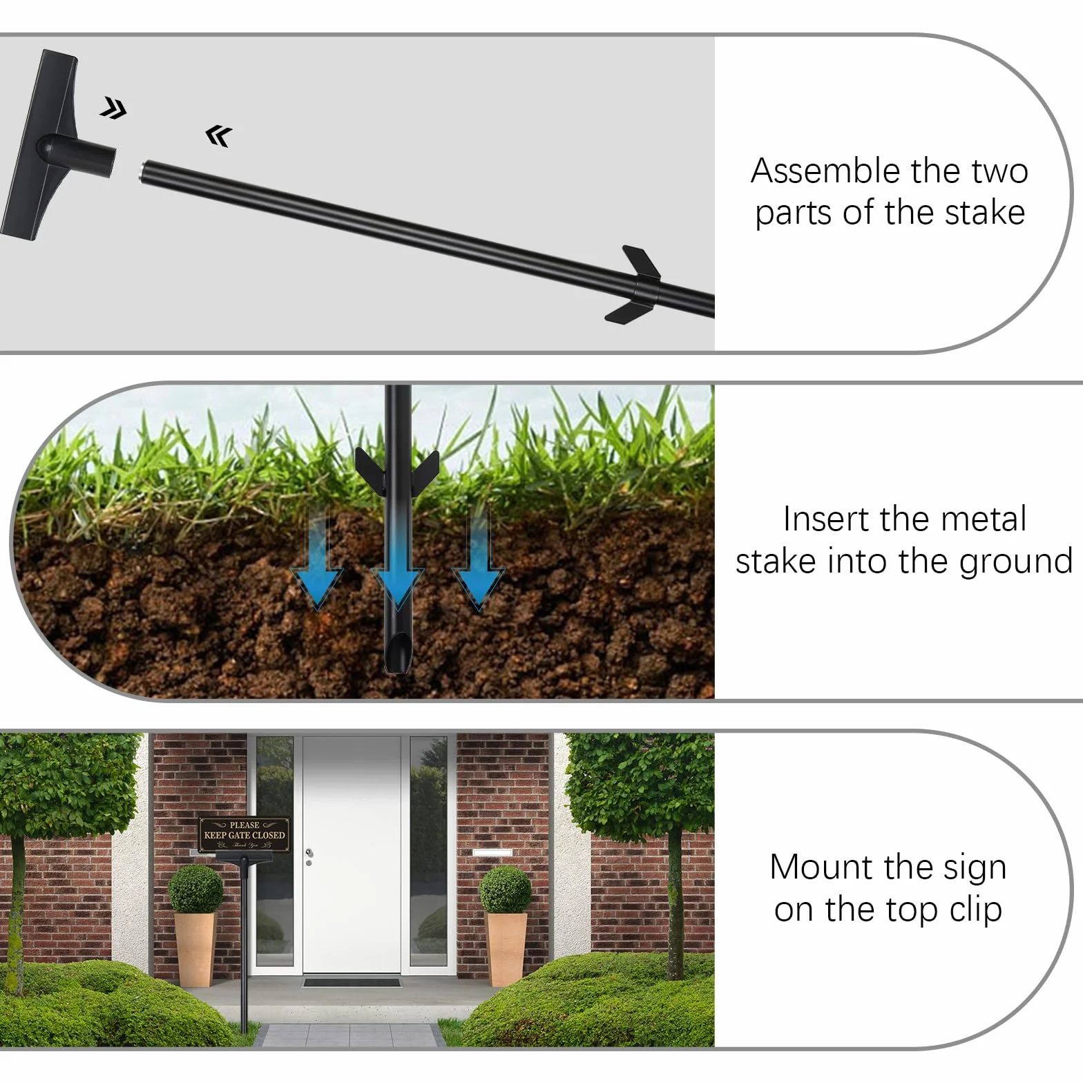 Estacas de señalización para carteles de 45 cm, soporte impermeable para señales de patio, soporte de letreros de metal, color negro, para jardín, patio, césped (4, negro)