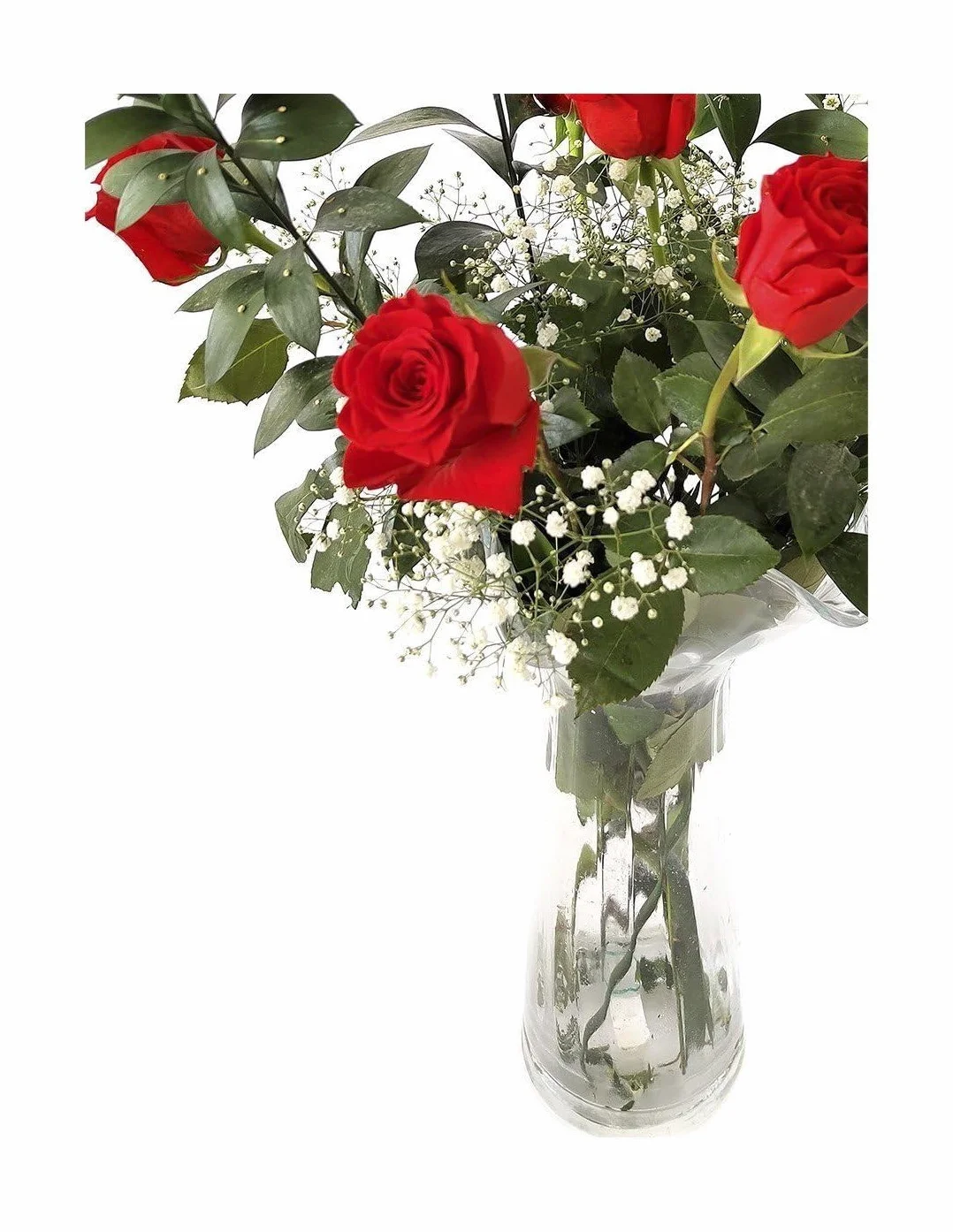 JARDIN202 - Ramo de Rosas Rojas Naturales | Flor Natural | Ramo de rosas rojas frescas | 60cm de alto | Ramo de 6 tallos (Estilo tradicional)