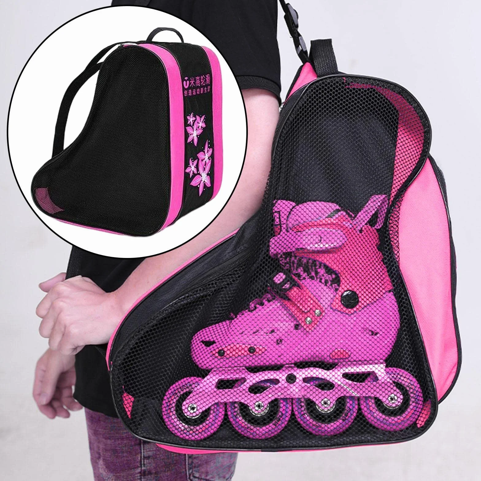 Bolsa para patines de ruedas rosa portátil