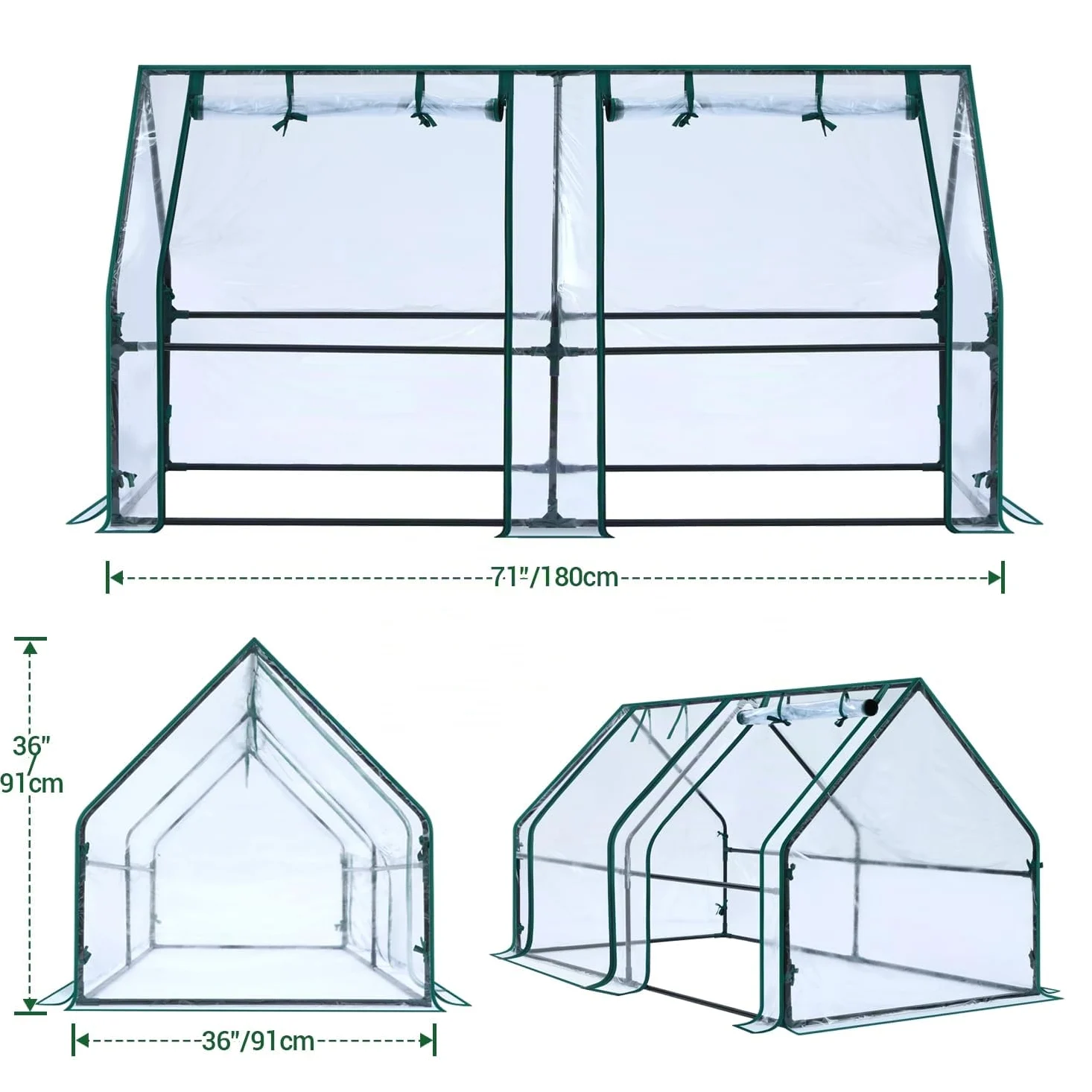 Ohuhu Mini invernadero portátil para exteriores, invernaderos de 180 x 91 x 91 cm con puertas dobles grandes con cremallera y estacas para el suelo, impermeable y con protección UV, invernadero de
