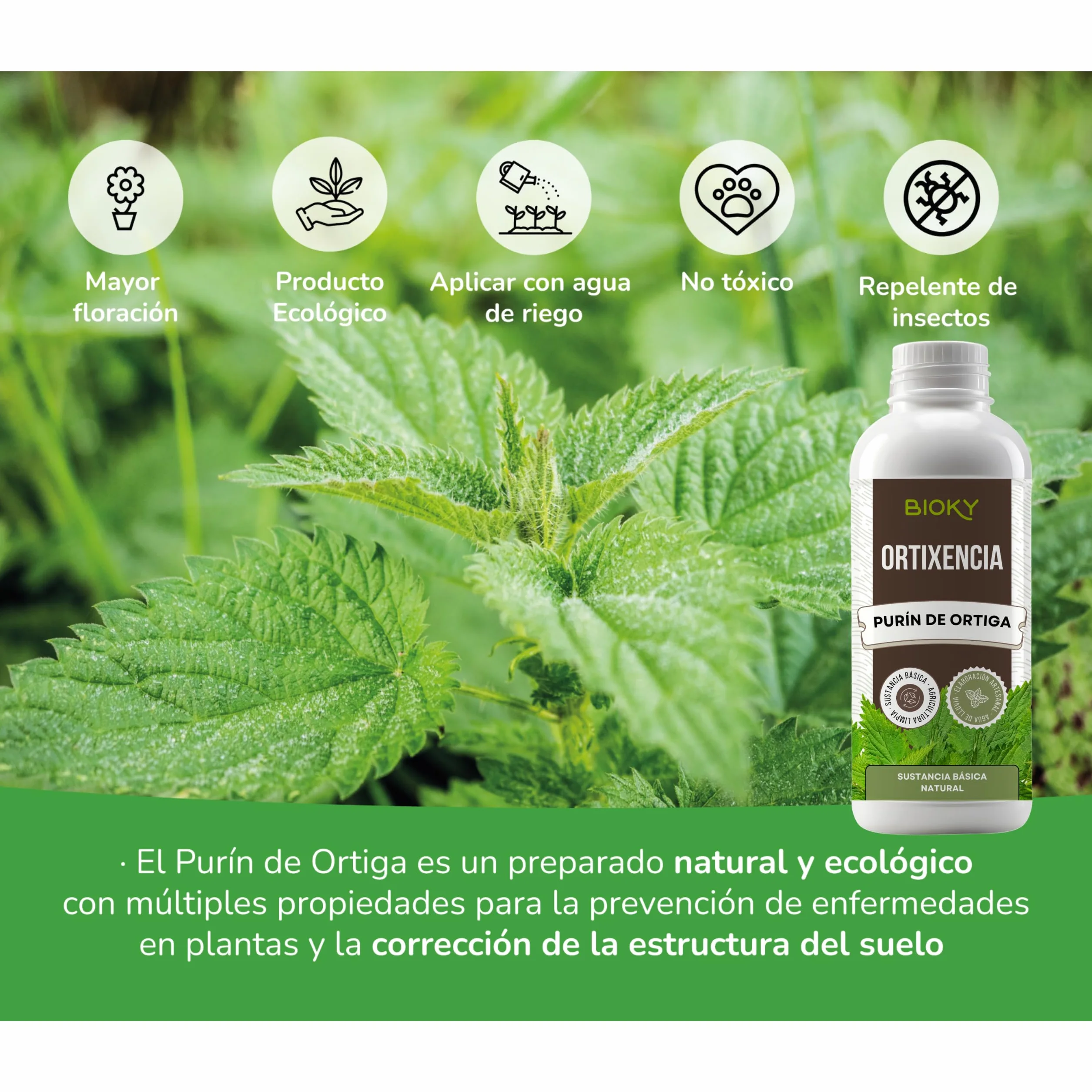 Purín de Ortiga 1L + Extracto de Cola de Caballo para Plantas 1L Aporta Hierro y Nutrientes Esenciales - Mejora Defensas Naturales de Plantas - Producido por Decocción y Fermentación