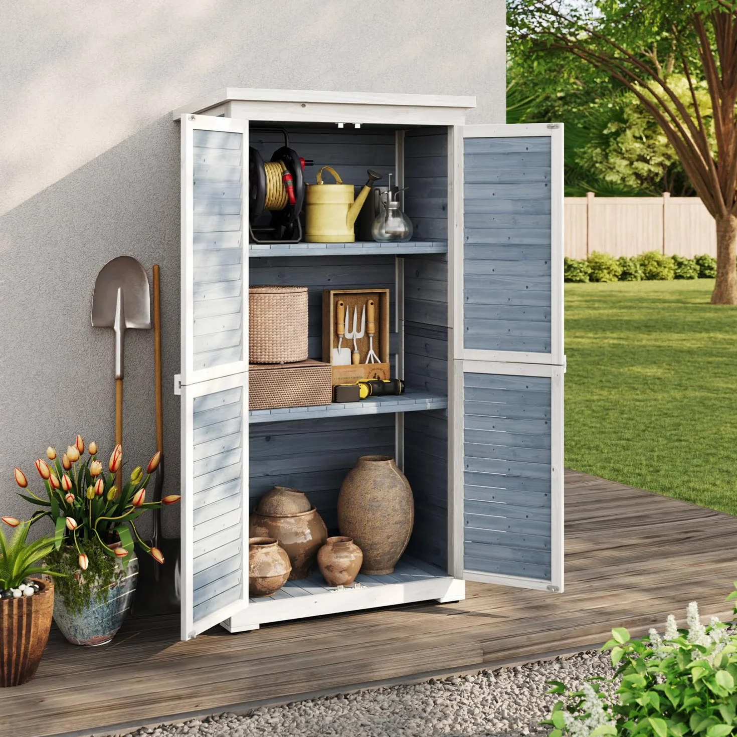 Caseta de Jardín, Cobertizo de Madera para Herramientas, Trastero Exterior, Caja de Jardín, 160 x 87 x 47 cm, Caseta de Jardín para Exteriores, Cobertizo para Herramientas (Madera) (Gris)