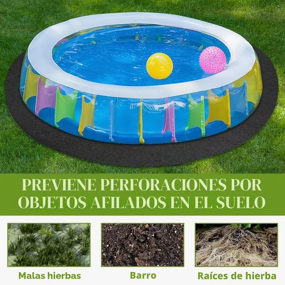Base de Piscina Redonda, Revestimiento para Piscinas Elevadas, Alfombrilla de Fieltro Absorbente (Negro)