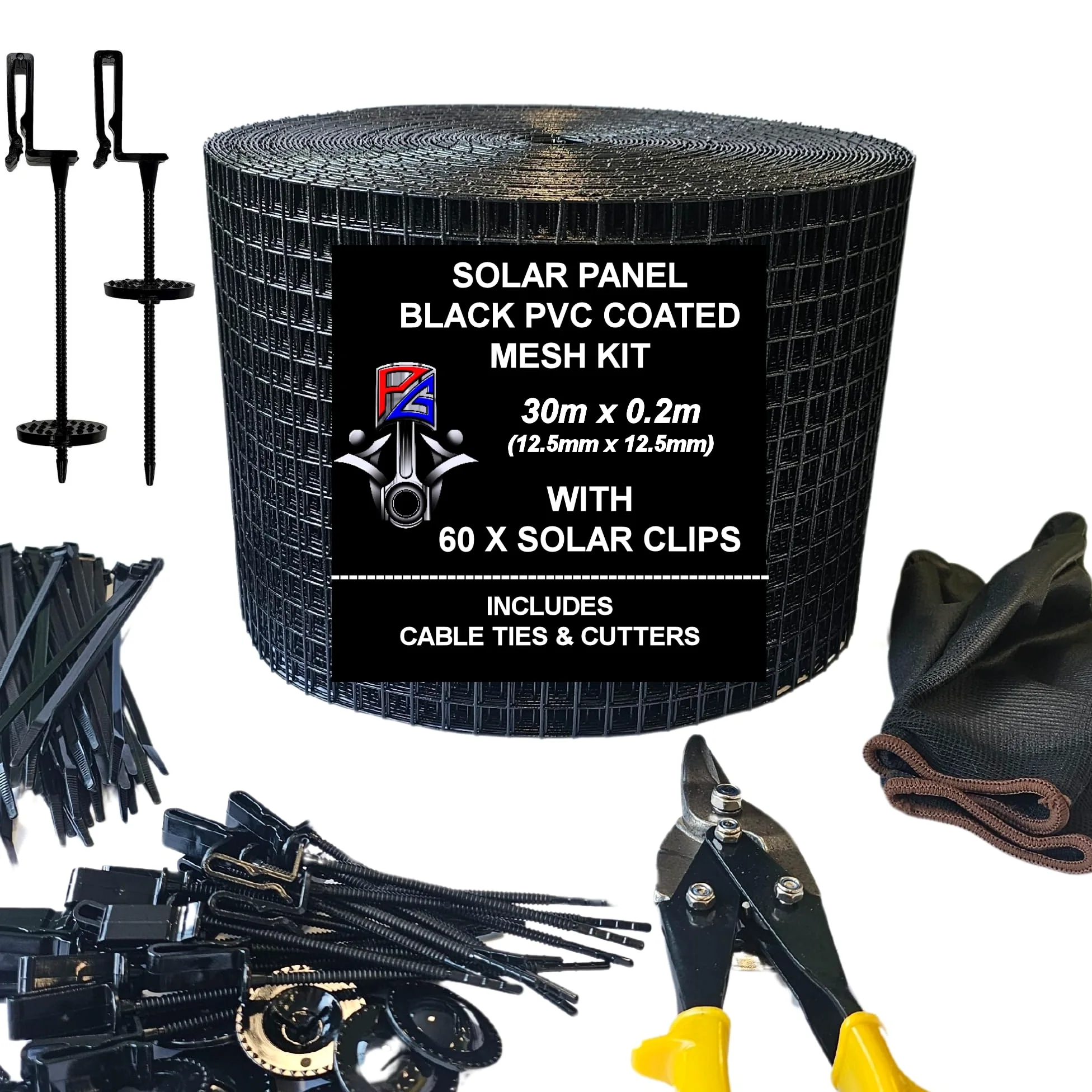 PG Kit de malla para panel solar a prueba de pájaros y 60 clips de fijación para control y prevención de anidación de palomas (PVC negro, rollo de 30 m)
