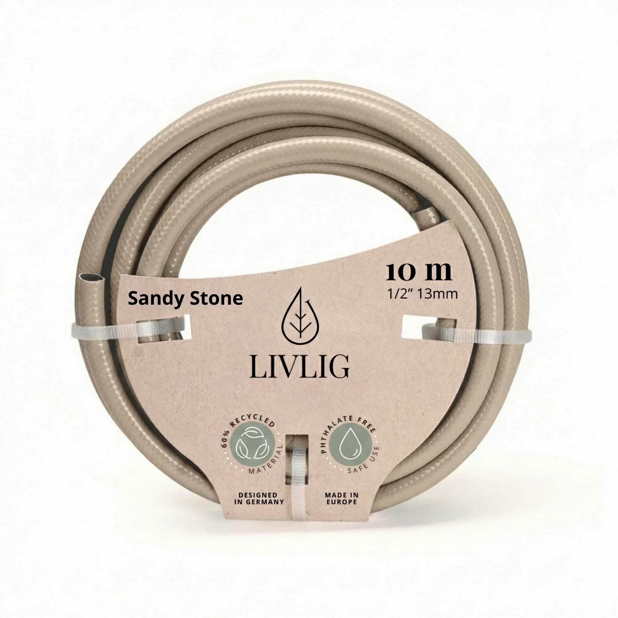 LIVLIG Manguera Jardin 10m – Manguera de Riego Flexible, 60% Reciclado, Resistente UV, Antitorcion, 1/2 Pulgada, Beige