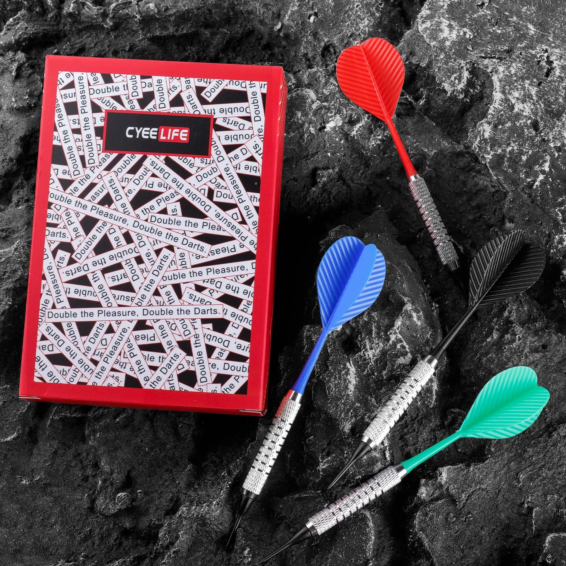 CyeeLife Dardos con punta de plástico, juego de 12 dardos blandos con 100 puntas para diana electrónica