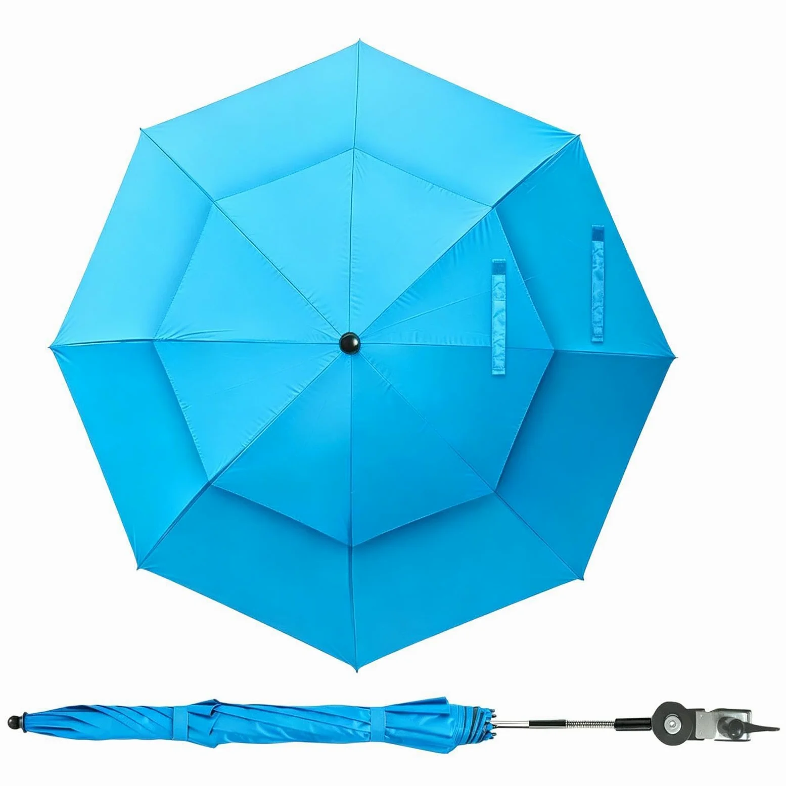 Sombrilla Para Silla Con Abrazadera Dosel Doble Ajustable Con Protección UV | Sombrilla Parasol Para Silla Broncearse Viajes Vacaciones En Playa Camping Pícnic Patio Silla De Ruedas Carritos Golf