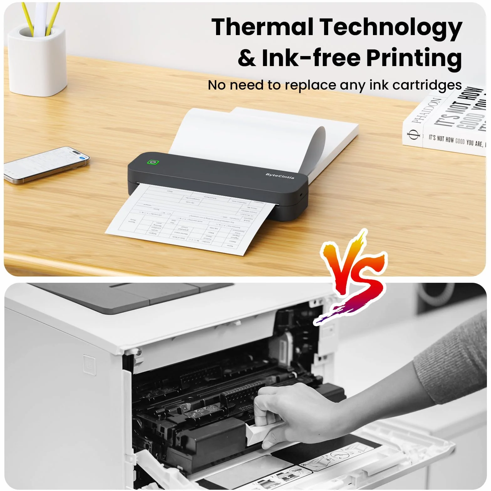 Impresora portátil térmica A4 Bluetooth para oficina móvil, compatible con Android iOS y laptops
