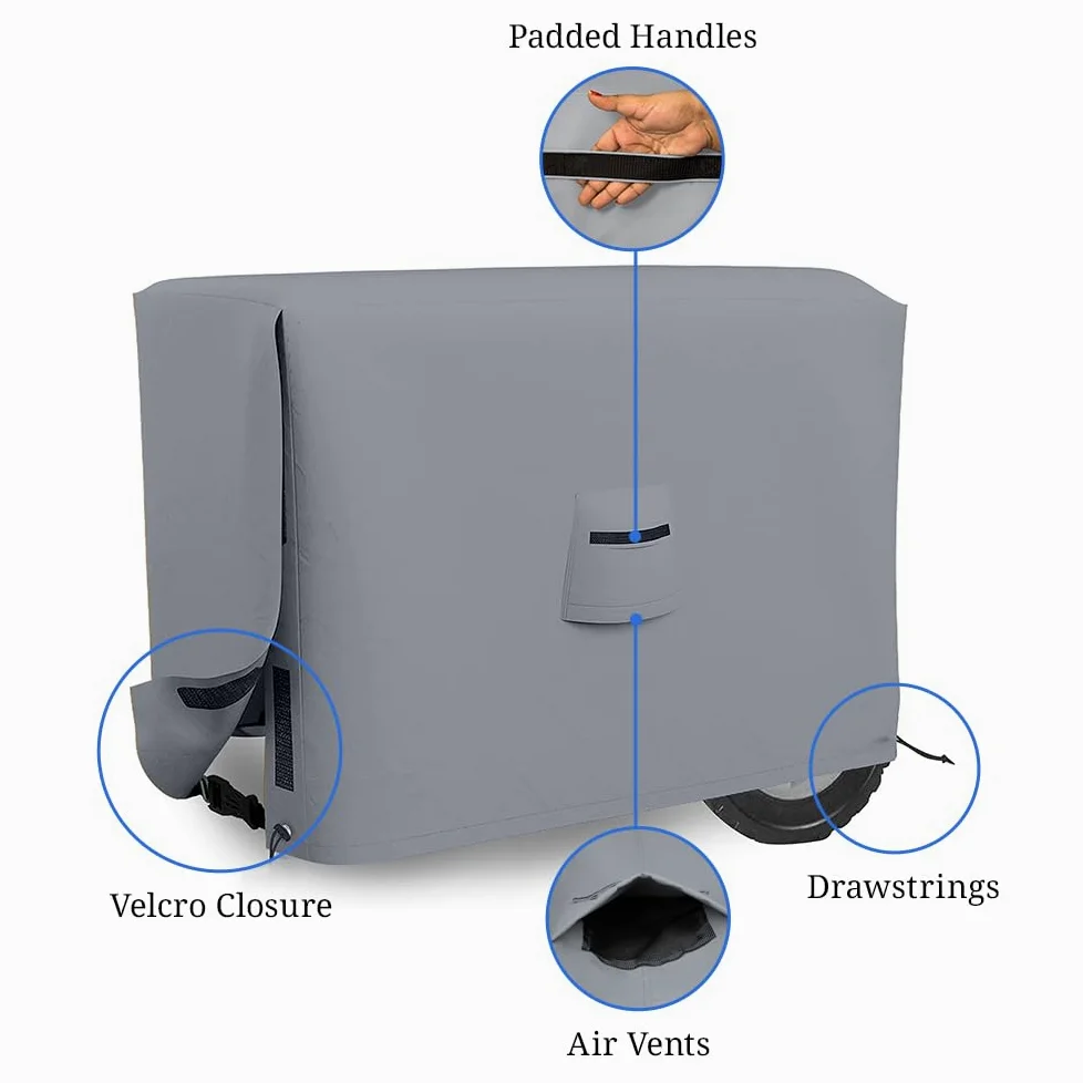 Cubiertas para generadores al aire libre, 100% resistentes a los rayos UV y a la intemperie, cubierta para generador con bolsillos de aire y cordón para Sungfit (26" x 20" x 20"), gris)