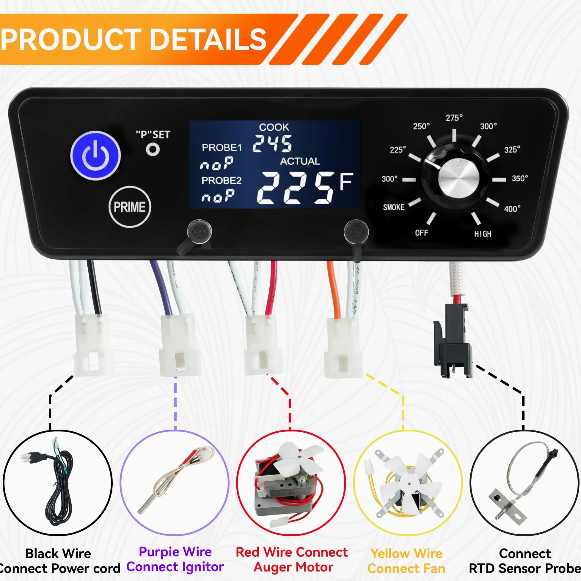 Pantalla LCD de termostato digital compatible con Pit Boss Wood Pellet Grill/Smoker Pit Boss Accesorios Termómetro Austin XL Partes Tablero de control de piezas Sondas de carne de repuesto, sensor de