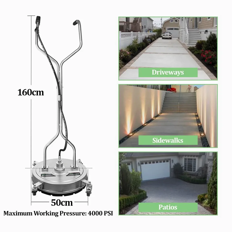 Limpiador de superficies de lavado a presión de 4000 PSI, accesorio de acero inoxidable de 20 pulgadas para calzadas, patios, cubiertas, pavimento de bloques, herramienta de limpieza profunda