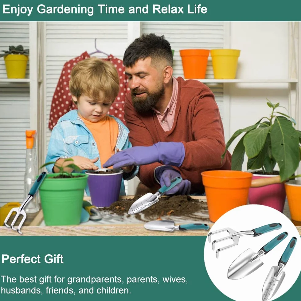 7 Piezas Herramientas de Jardín Kit Jardineria,Kit de Jardinería,Herramientas de Mano de Jardín,para Trasplantar Flores y Verduras,Aflojar el Suelo,Desherbar