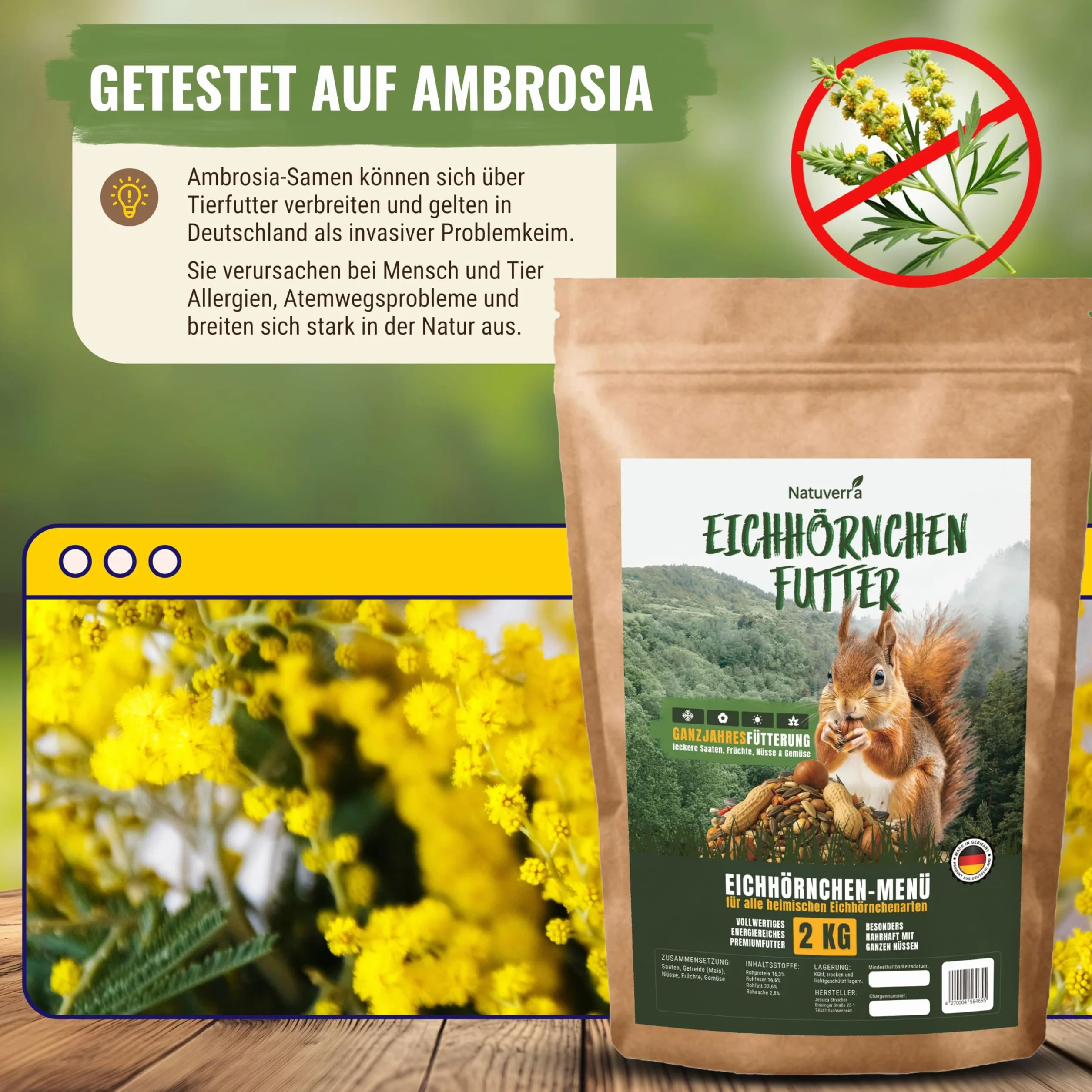 Menú de ardilla de 2 kg, mezcla premium de semillas, cereales, frutos secos, frutas y verduras, rica en proteínas y energía, alimento para todo el año para ardillas y ardillas, resellable