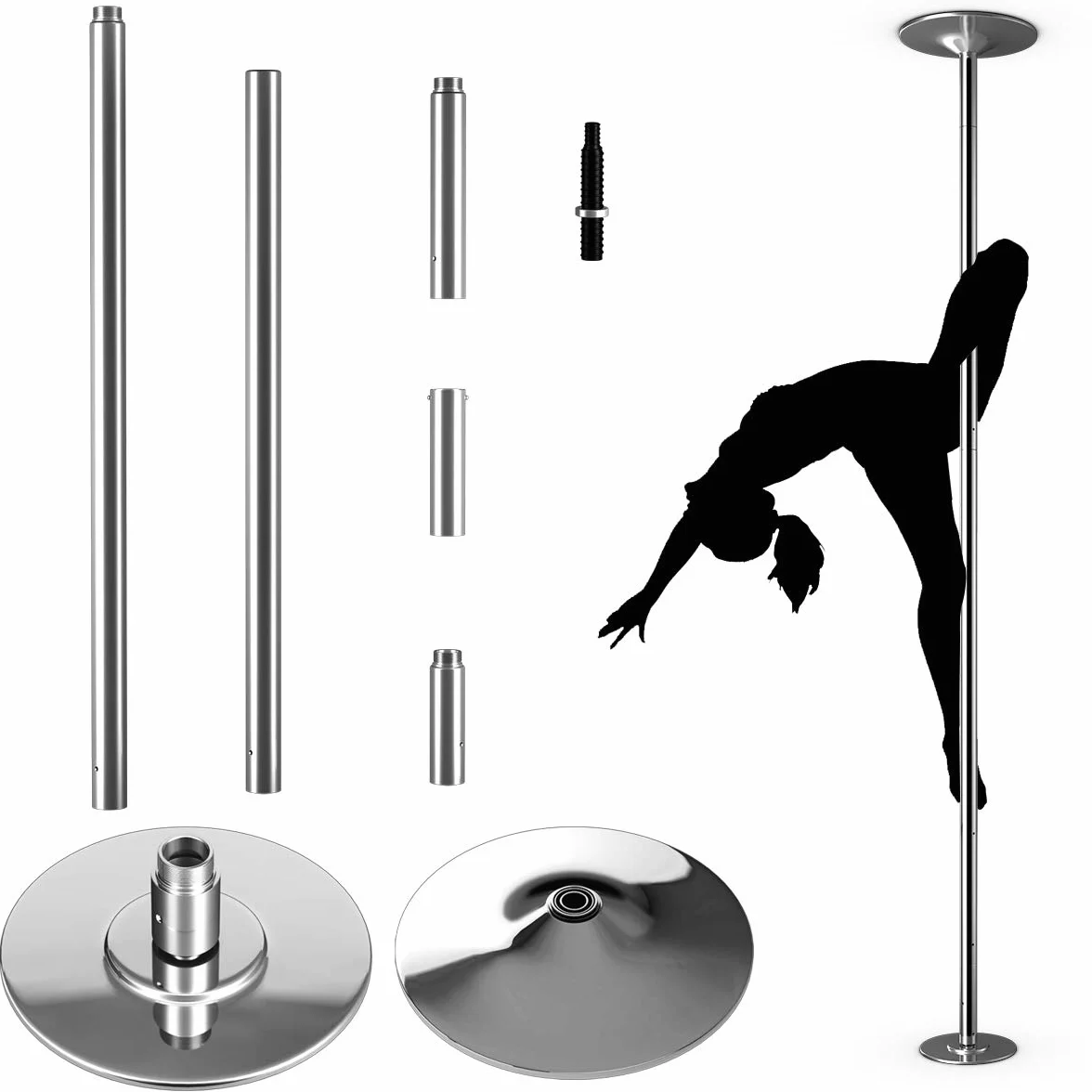 COSTWAY Barra de baile profesional acero inoxidable 45 mm giratoria altura regulable 200 kg