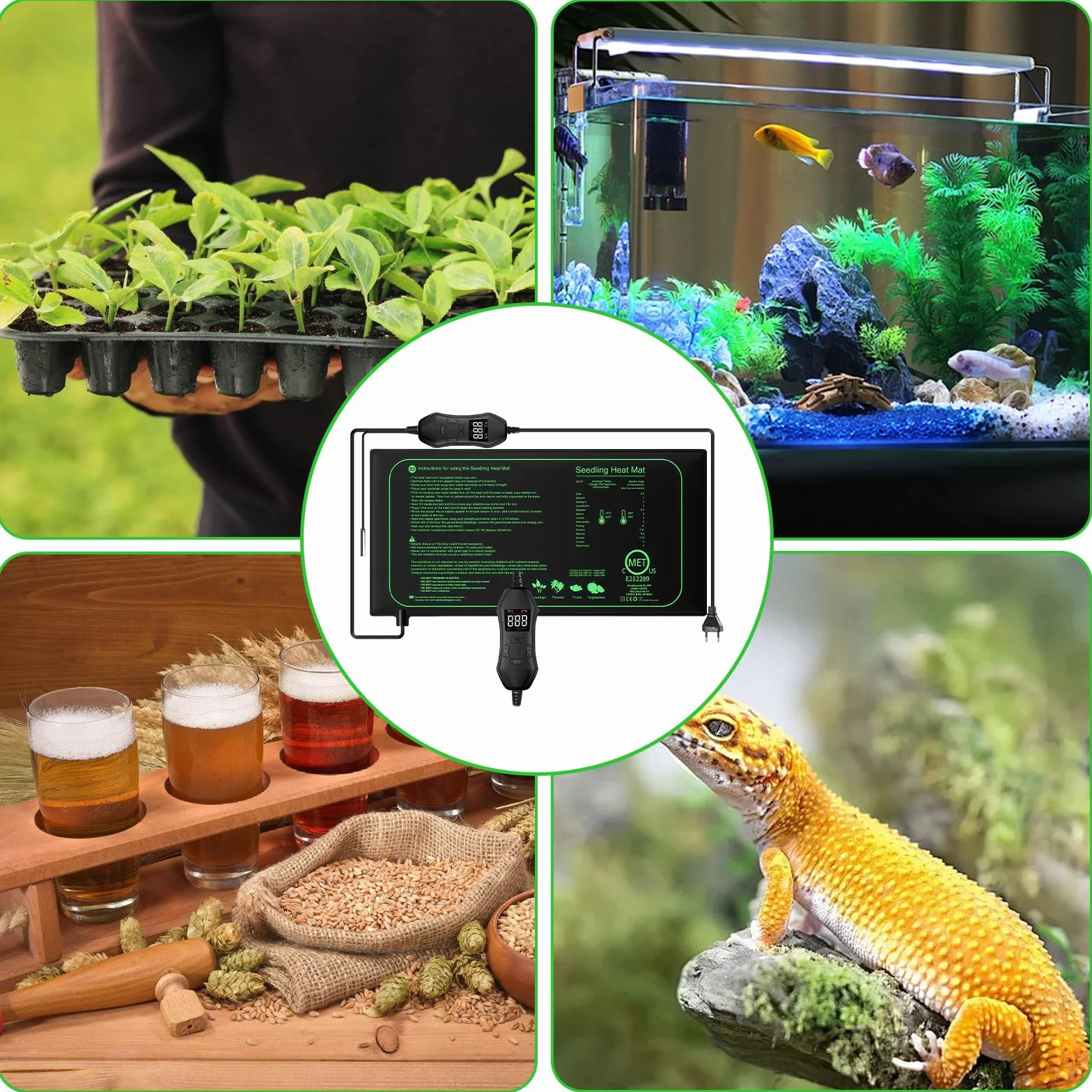 Estera calefactora para plantas: 25 x 53 cm Estera calefactora para plántulas, controlador de termostato para la germinación de planta, almohadilla calefactora para invernaderos y para reptiles