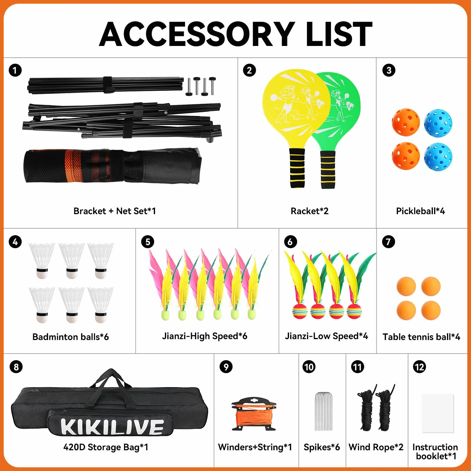 Set Deportivo Todo en Uno Juegos de Palas con Red para Bádminton/Tenis de Mesa/Volante/Pickleball Interior y Exterior